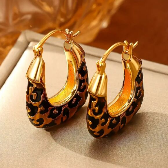 "Danielle" Leopard Print Square Hoop Earrings | Hypoallergenic - Picture 2 of 5